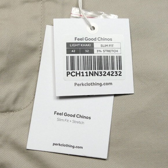 Perk Pants Mens 42 x 32 Light Khaki Beige Feel Good Chinos Slim Fit Stretch NWT - Picture 2 of 8